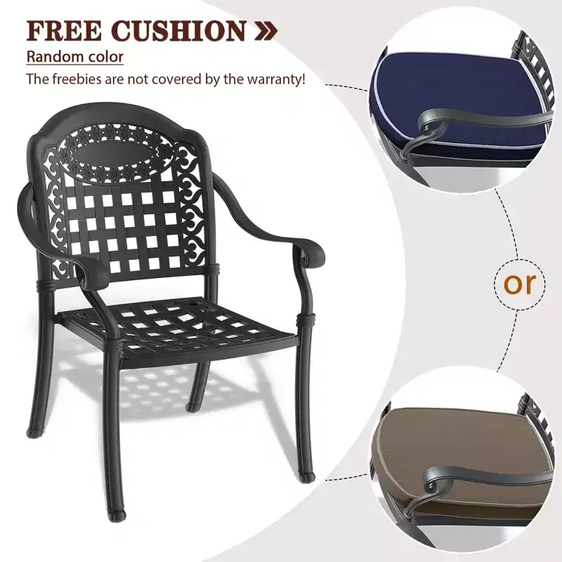 Set of 4 Cast Aluminum Patio Dining Chairs, Black Rust Resistant Frame with Water Resistant Cushions