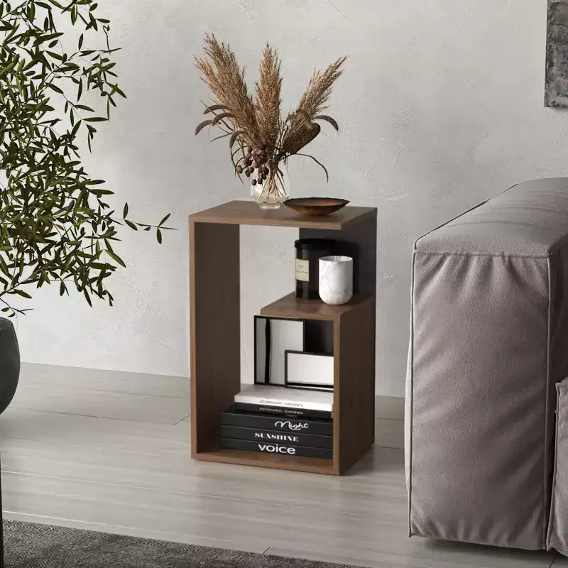 Zeus & Ruta Modern 25'' High End Table with Open Storage Shelves