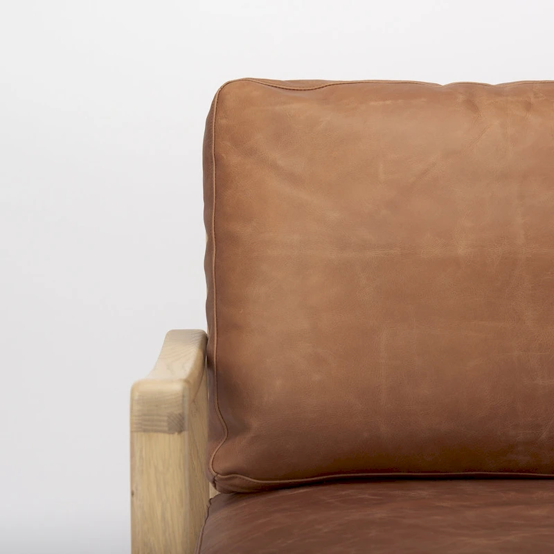 Raeleigh Cognac Brown Genuine Leather w/ Light Brown Solid Beechwood Frame Accent Chair - 27.9W x 34D x 34.4H