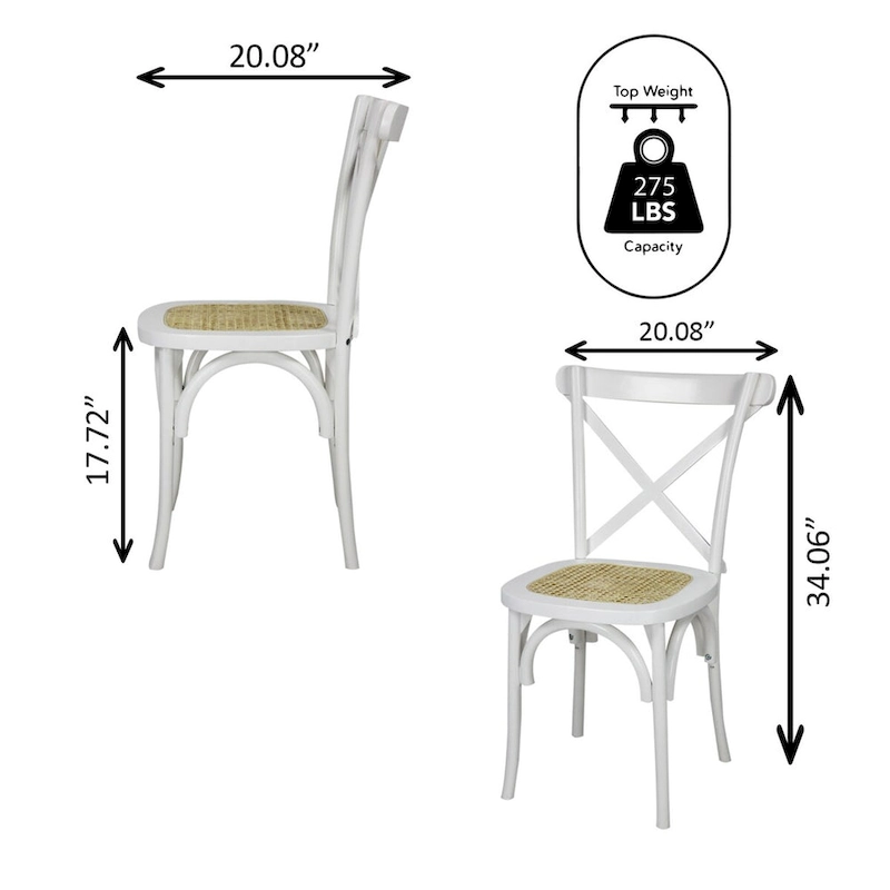 Colmar Classic Traditional X-Back Wood Rattan Dining Chair, Natural (Set of 2) by JONATHAN Y