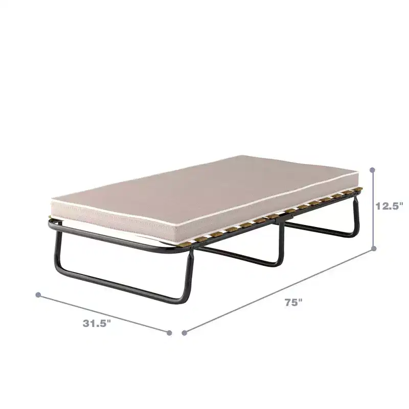 Folding Bed w/Memory Foam Mattress Metal Guest Sleeper Wood Slats Made in Italy