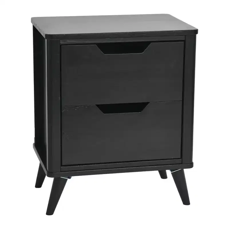 Mid Century Modern Solid Wood Nightstand with 2 Storage Drawers