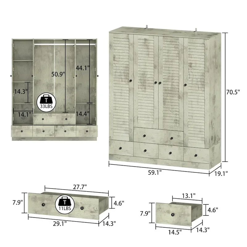 Bedroom Armoire Closet Armoire Wardrobe Closet Clothing Rod Drawer