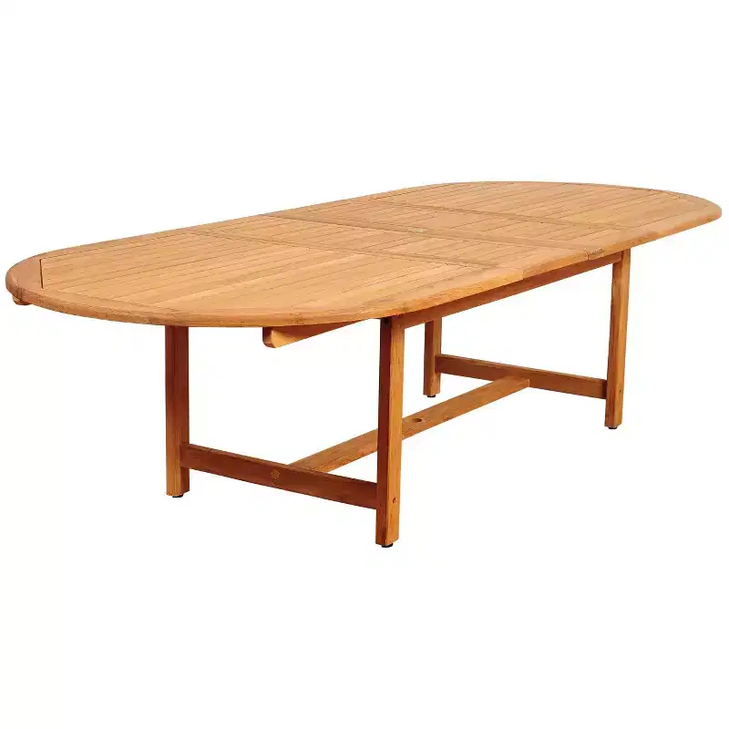 Noah 9pc Teak Wood Wicker Double-Extendable Oval Patio Dining Set - International Home Miami: Weather-Resistant