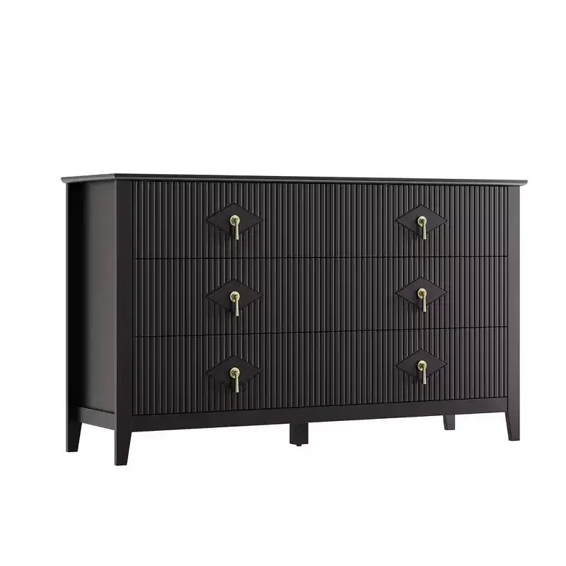 54 Wide 6-Drawer Dresser, Modern Chest with Metal Handles for Bedroom Storage, Black