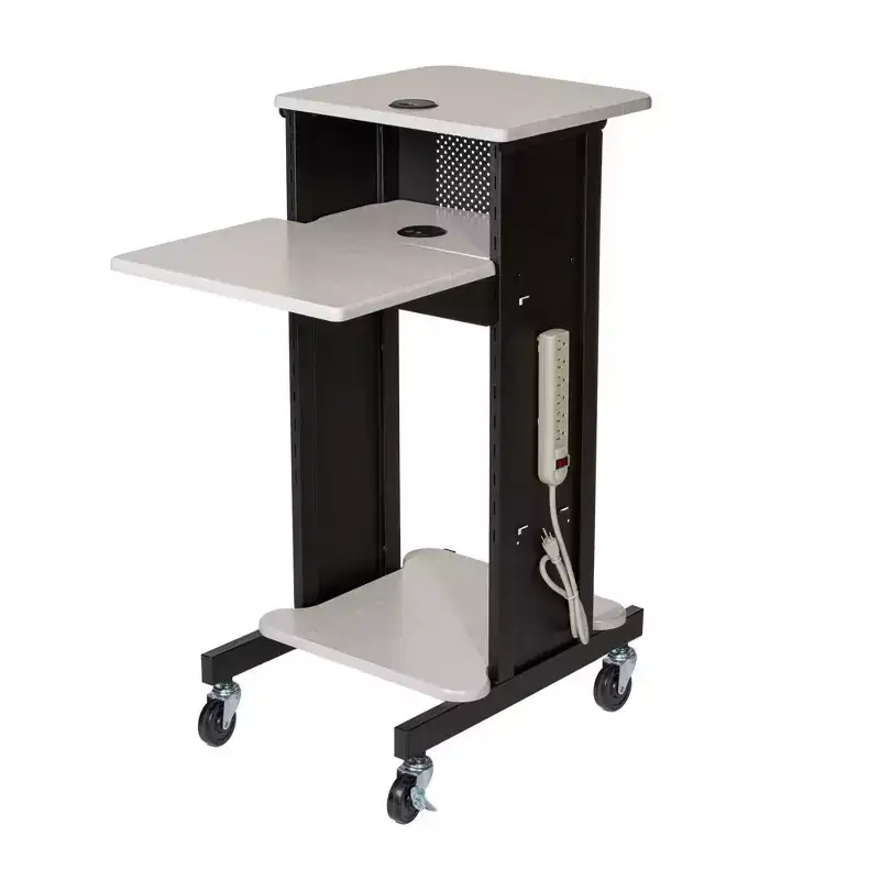 Steel Mobile Presentation Podium Cart with Power Strip 40.5
