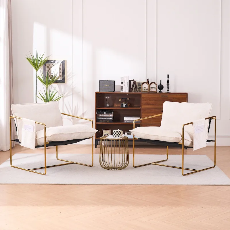 Ouyessir Set of 2 Modern Velvet Accent Chair Linen Sling ArmChair