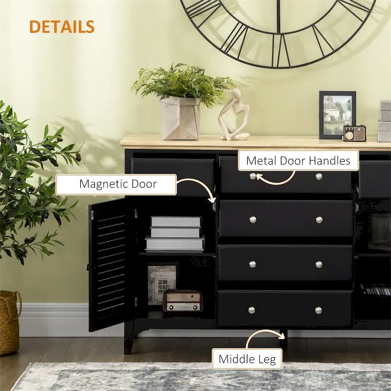 Wood Sideboard Buffet Cabinet with Drawers and Adjustable Shelves