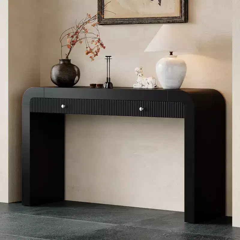 Whisen Rustic Console Table Entryway Table Side Table with Fluted Drawer Front