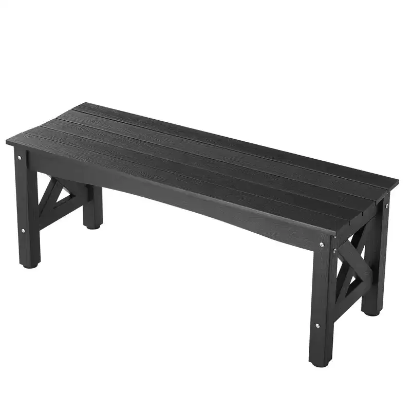 VEVOR Outdoor Bench, 44.5 inch, 600 lbs Weight Capacity, Weatherproof Plastic Frame with Adjustable Level Footpads and Thick Leg, Black