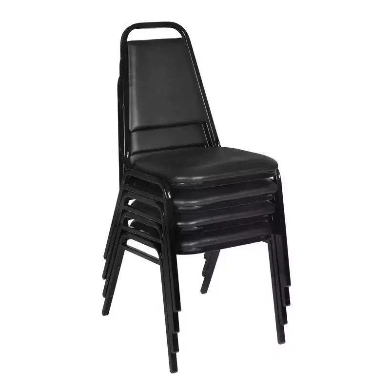 4-Pack Cushioned Stackable Dining Chairs, Black Vinyl, Metal Frame, No Assembly