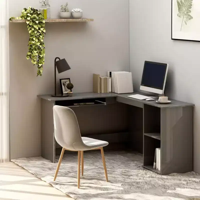 Modern L-Shaped Computer Desk, Adjustable Corner Workstation with Storage Shelves for Compact Spaces