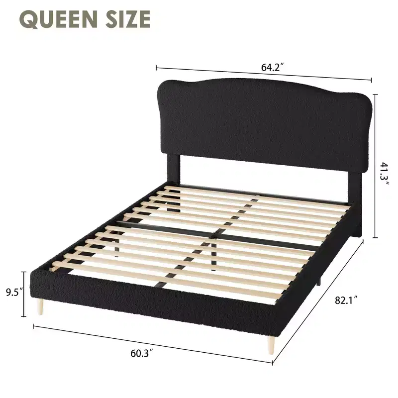 Upholstered Twin Platform Bed Frame for Kids - Cute soft or Boucle Headboard - Sturdy Wooden Slats Support - Noise-Free, No Box Spring Needed