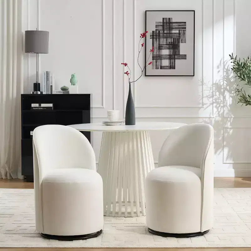 Modern 360Swivel Dining Chairs, Comfy Velvet Barrel Kitchen Chairs with Thick Cushions, Upholstered Makeup Vanity Side Chair for Bedroom