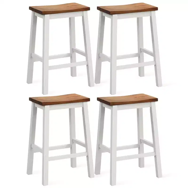 Costway 24.5 Inch Set of 4 Saddle Stools Industrial Counter Height Stools w/ Footrests