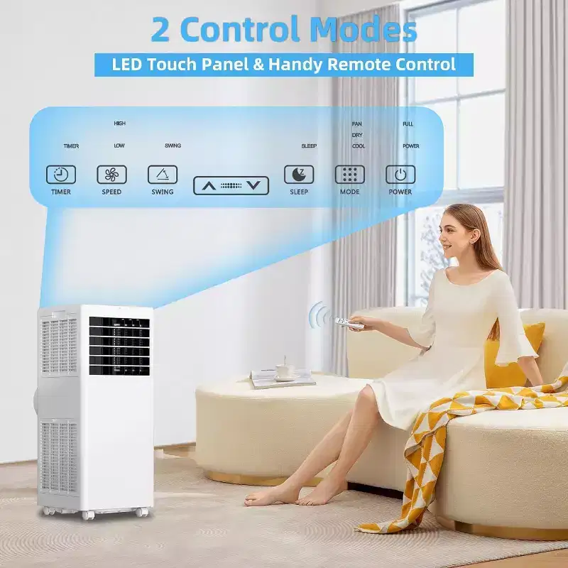 8,000 BTU 3-in-1 Portable AC - Cools 350 Sq.Ft with Dehumidifier, Fan & Sleep Mode, 24H Timer, Remote Control