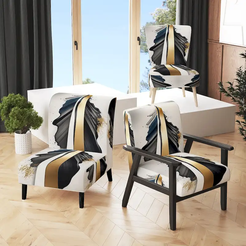 Designart Black And Gold Cubic Expression VII Upholstered Modern & Contemporary Accent Chair and Modern Arm Chair