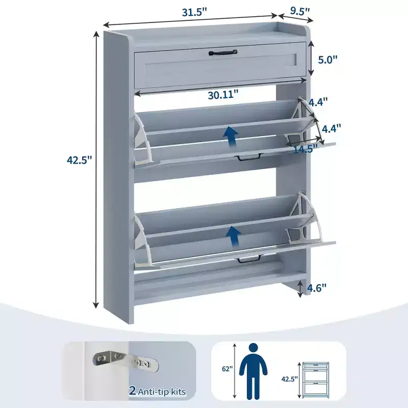 Modern Turn Drawer Shoe Cabinet, Space-Saving Storage Organizer for Entryway