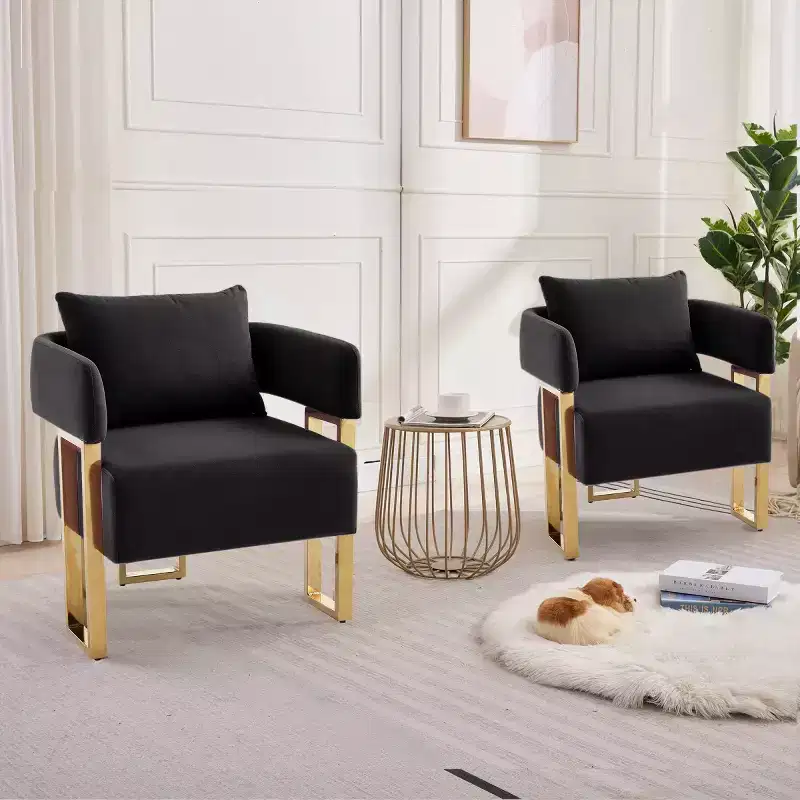 Set of 2 Modern Upholstered Accent Chairs with Gold Square Metal Legs & Foam Cushion, 26