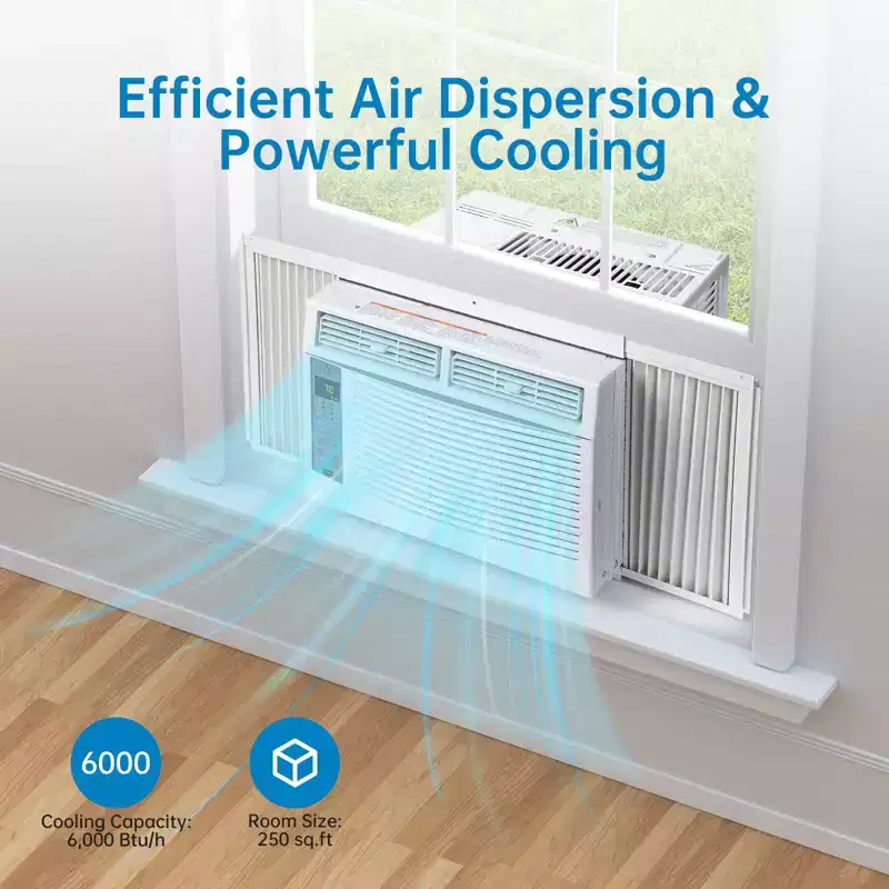 Window Air Conditioner 6,000 Btus, Turbo Fast Cooling Up to 250 Sq.Ft. Flexible Window Opening(T Design), Window AC Unit with Remote & APP Control