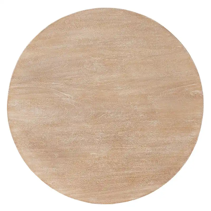 Milan Coffee Table, 32 Inch Round Top, Mango Wood with Sandblasted Natural Brown, Open Sled Base
