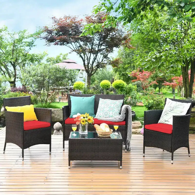 Costway 8PCS Rattan Patio Furniture Set Cushioned Sofa Chair