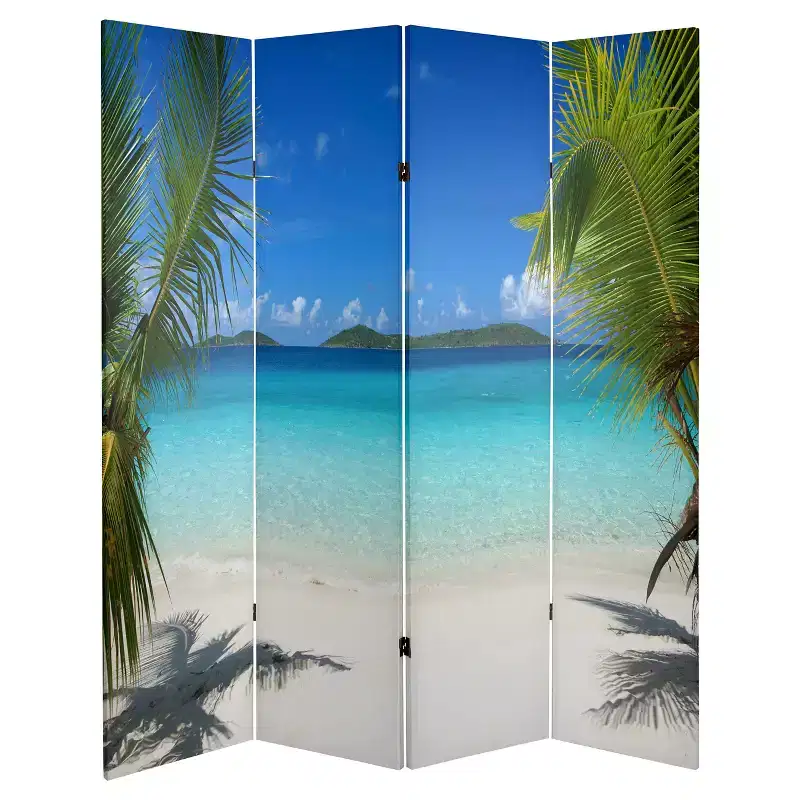 Ocean Scene Double Sided Room Divider - Oriental Furniture: Privacy Screen, Beach Partition, No Assembly Required