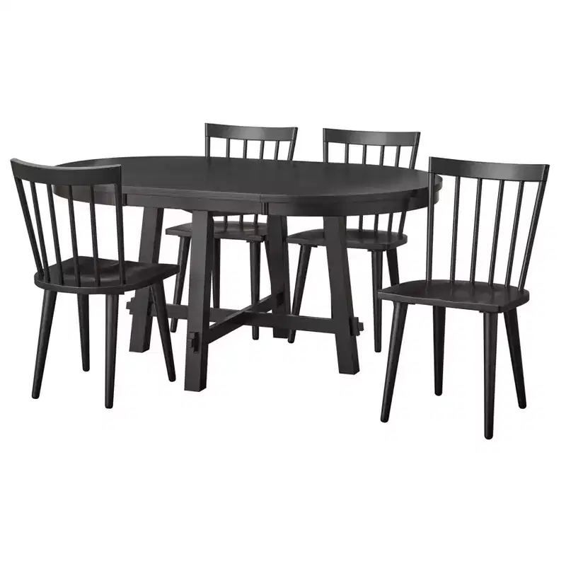 Lifestorey 5pc Edmonton Farmhouse Extendable Dining Set with Solid Wood Chairs Matte Black