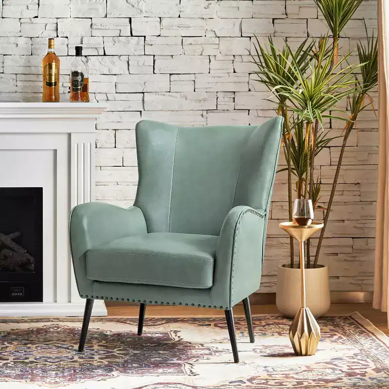 Modern Armchair with Metal Legs, Sage