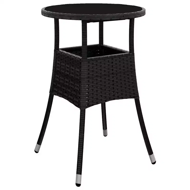 vidaXL Dinner Table Round Patio Dining Table Tempered Glass and Poly Rattan - Black