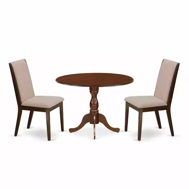 3-Piece Mahogany Finish Solid Wood Top - Dining Room Set with High Back - Seats 4