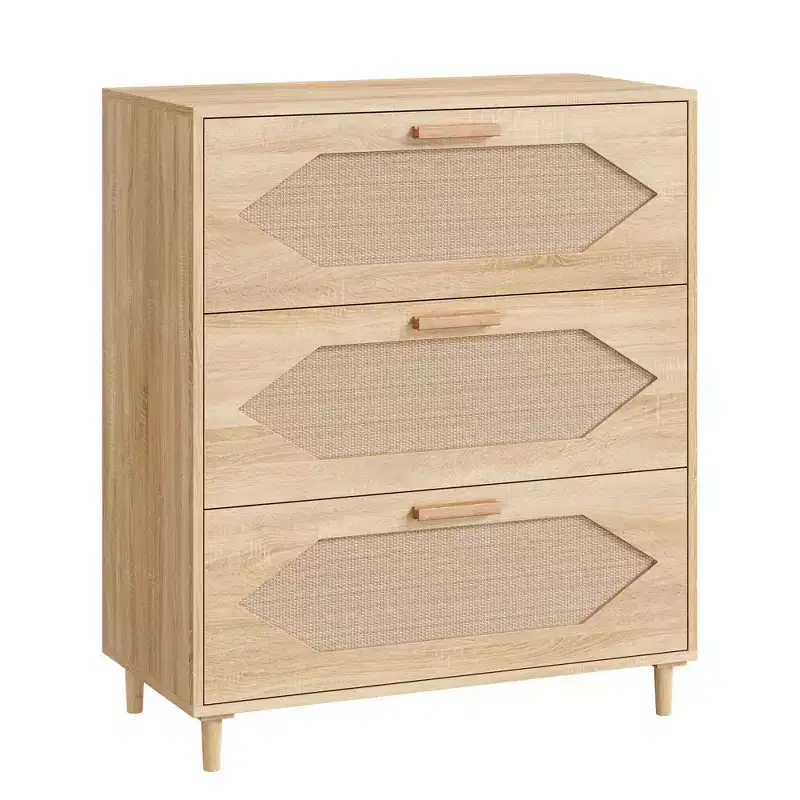 3 Drawer Rattan Dresser, Stylish Storage Cabinet, Bedroom, Living Room, Hallway,Spacious Drawers