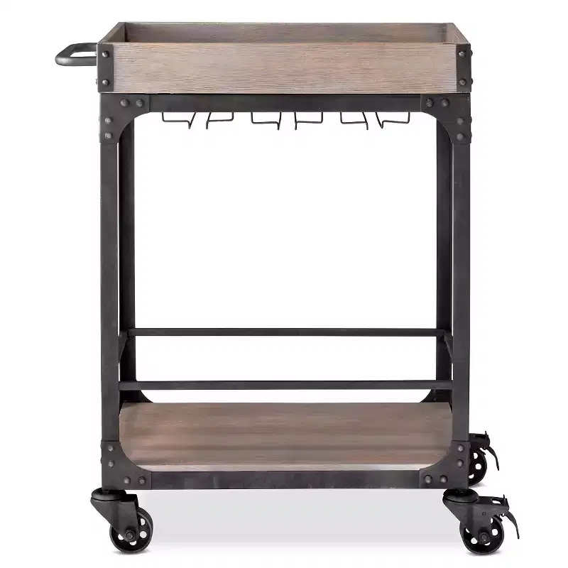 Bar Cart and Wine Rack Weathered Gray: Vintage Style Beverage Serving Cart with Locking Wheels