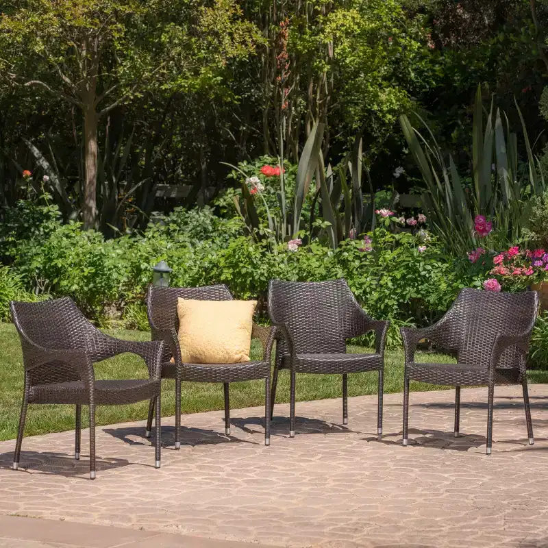 GDFStudio Norma Outdoor Stackable Wicker Weave Chairs with Iron Frame