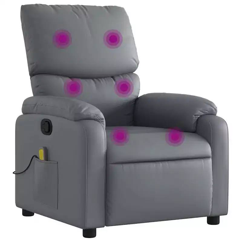 vidaXL Leather Massage Recliner Chair for Living Room, Home Theater, 6-Point Vibration Massage, Adjustable Back & Footrest, Side Pocket, Black