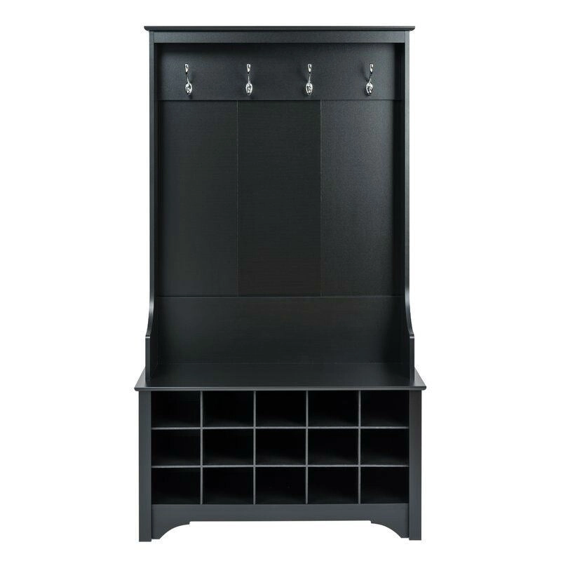 Black Entryway Hall Tree Shoe Cubbie Coat Rack - 34.75 W x 14.75 D