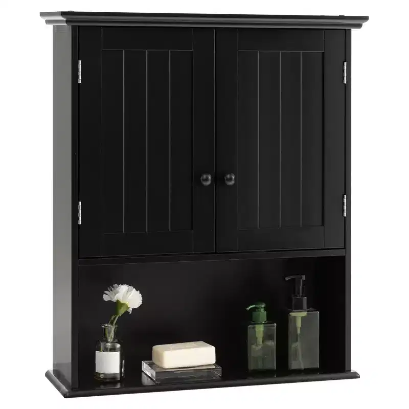 Wall Mount Bathroom Cabinet with 2 Doors & Adjustable Shelf – MDF, Scratch-Resistant