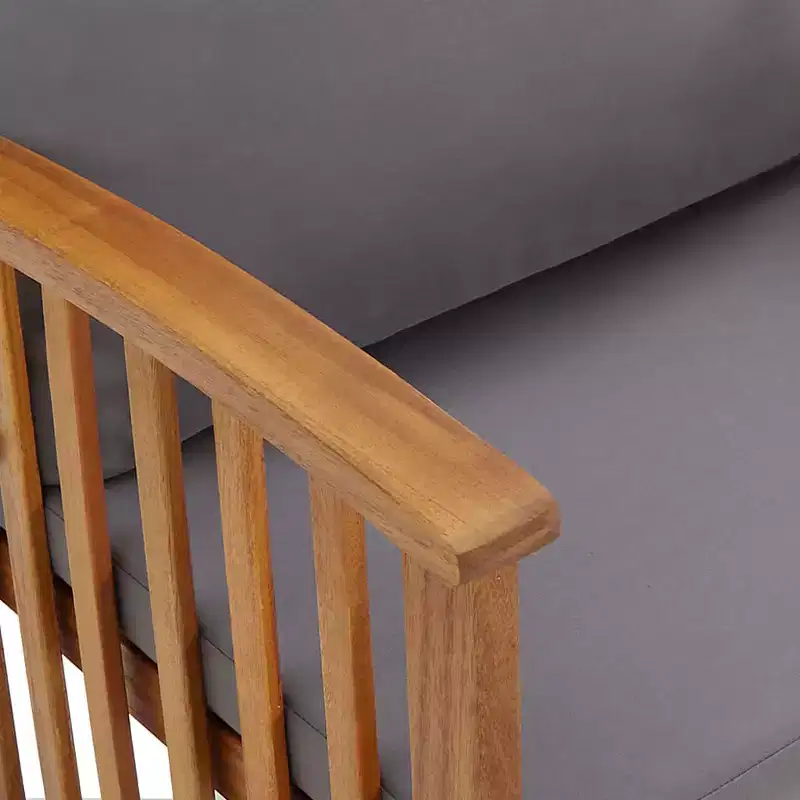 Garden Bench Dark grey cushions, Natural wood