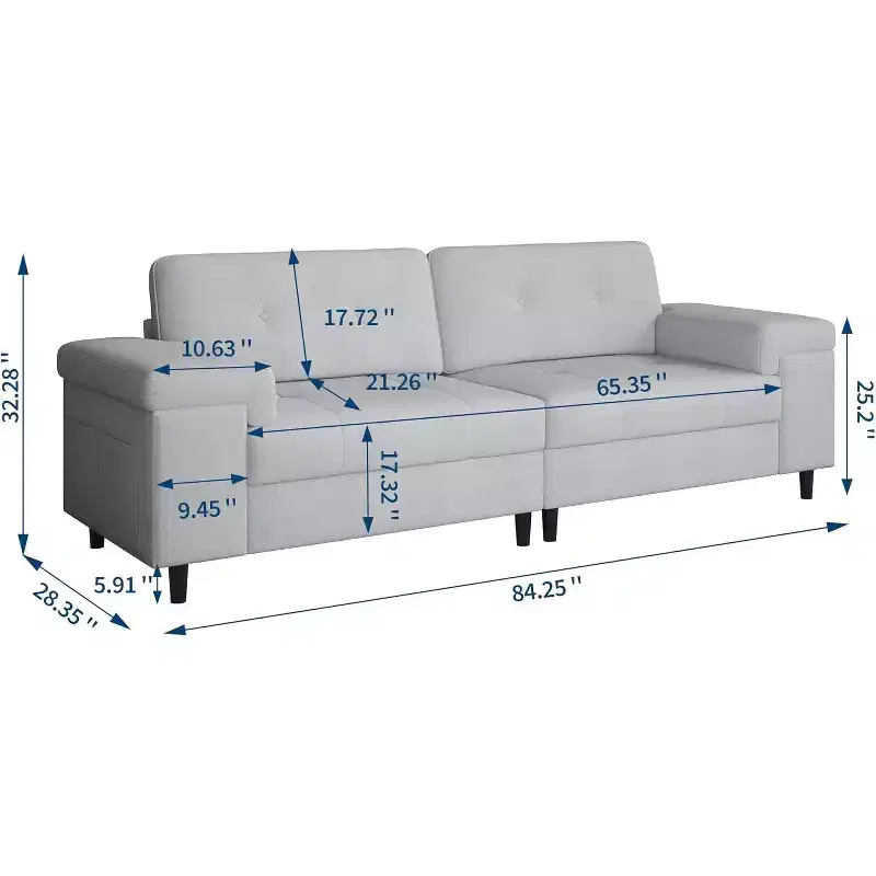 85 Inch Modern 3 Seater Sofa for Living Room, Deep Seat Chenille Couch with Adjustable Wide Armrest & Plush Backrest,Button Tufted Comfy Bedroom Sofa