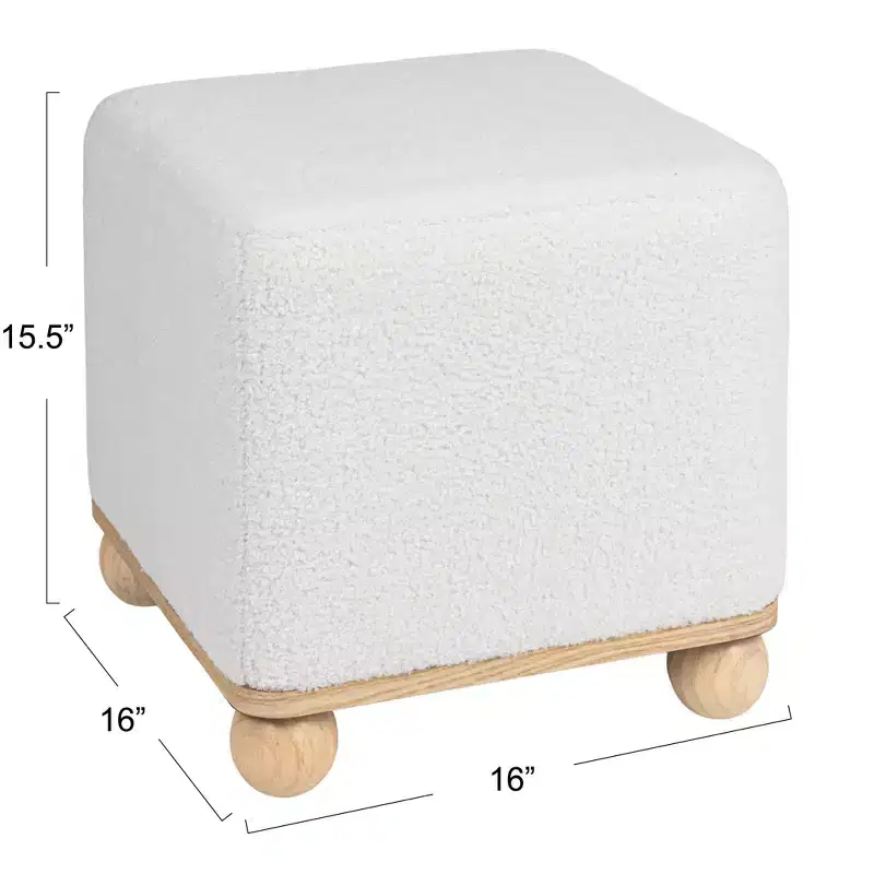 Storied Home Square Boucle Upholstered Ottoman, Cream