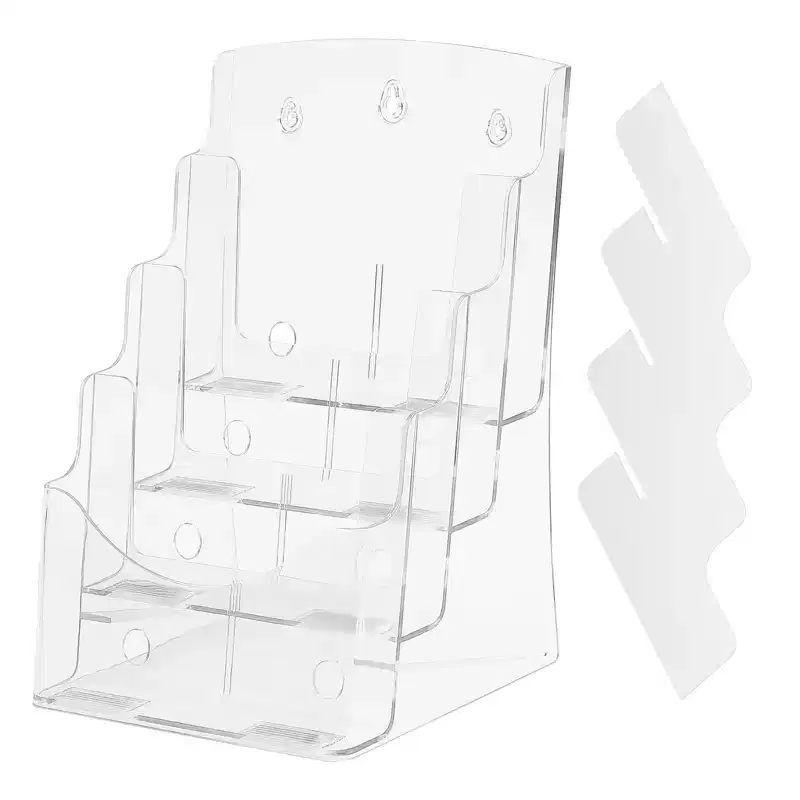 VEVOR Acrylic Brochure Holder 8.5 x 11 inch, 4-Tier Clear Acrylic Literature Display Stand, Plastic Literature Organizer Flyer Stand