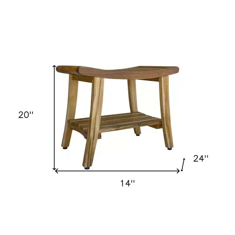 HomeRoots Contemporary Teak Shower Bench With Shelf In Natural Finish
