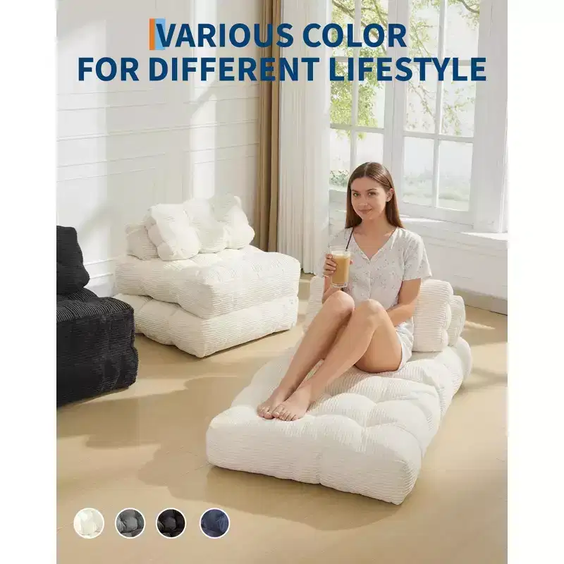 3-in-1 Folding Convertible Sofa Bed with Pillow, Foldable Mattress with Back Support, Portable Sleeper Chair Floor Sofa for Living Room