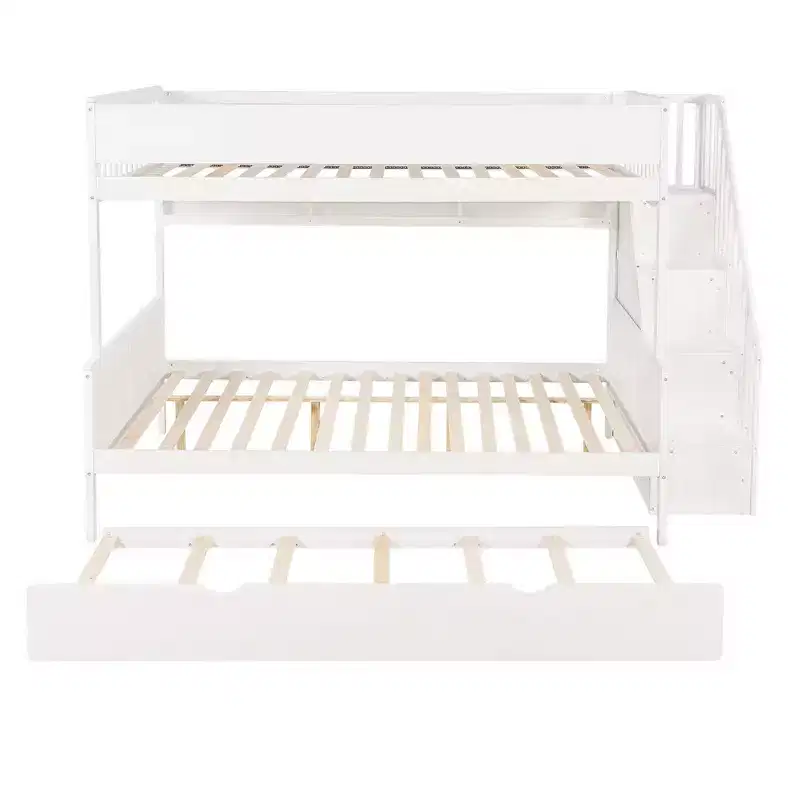 Full XL over Queen Bunk Bed with Trundle, Storage Shelves, Staircase and Light