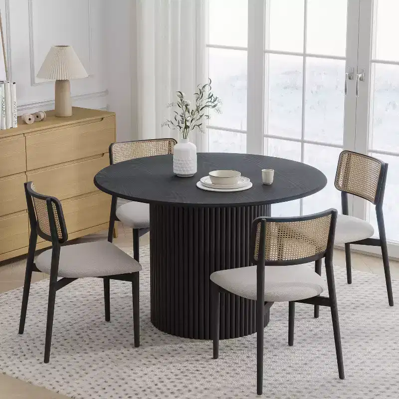 Dovelina 46 Black Round Dining Table Artificial Wood kitchen Table Designer Table Base Personalized Dining Table for 4 People