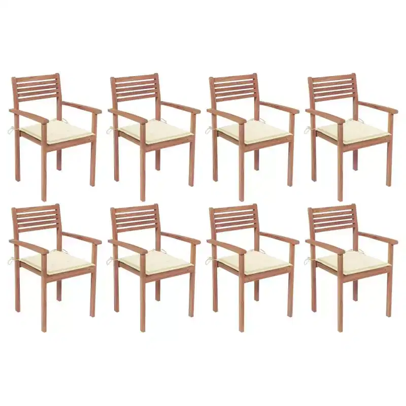 vidaXL Stackable Chair Set of 8 Natural Teak Teak wood Standard
