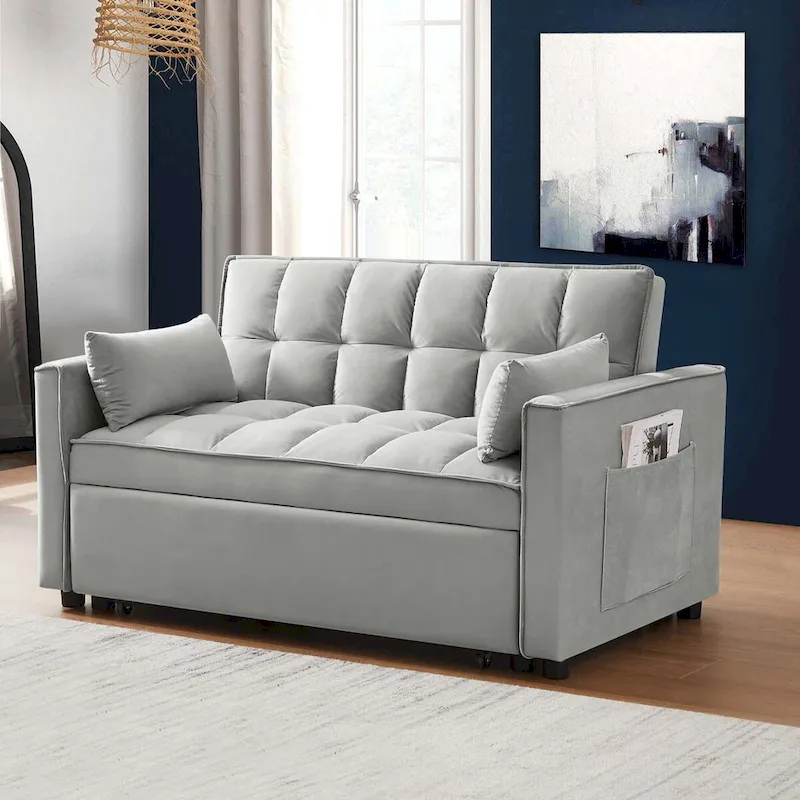 Aukfa Velvet Convertible Sleeper Sofa Loveseat with Side Pocket