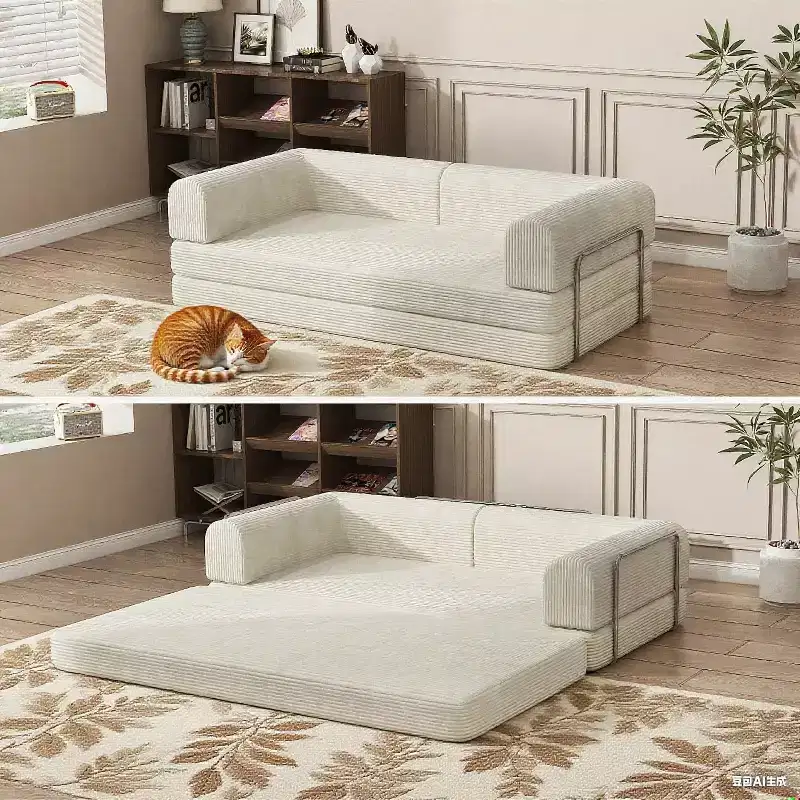 Convertible Sleeper Sofa Bed, Sleeper Sofa Corduroy Fabric High-Density Sponge, Modular Sofa Bed for Living Room Lounge Studio