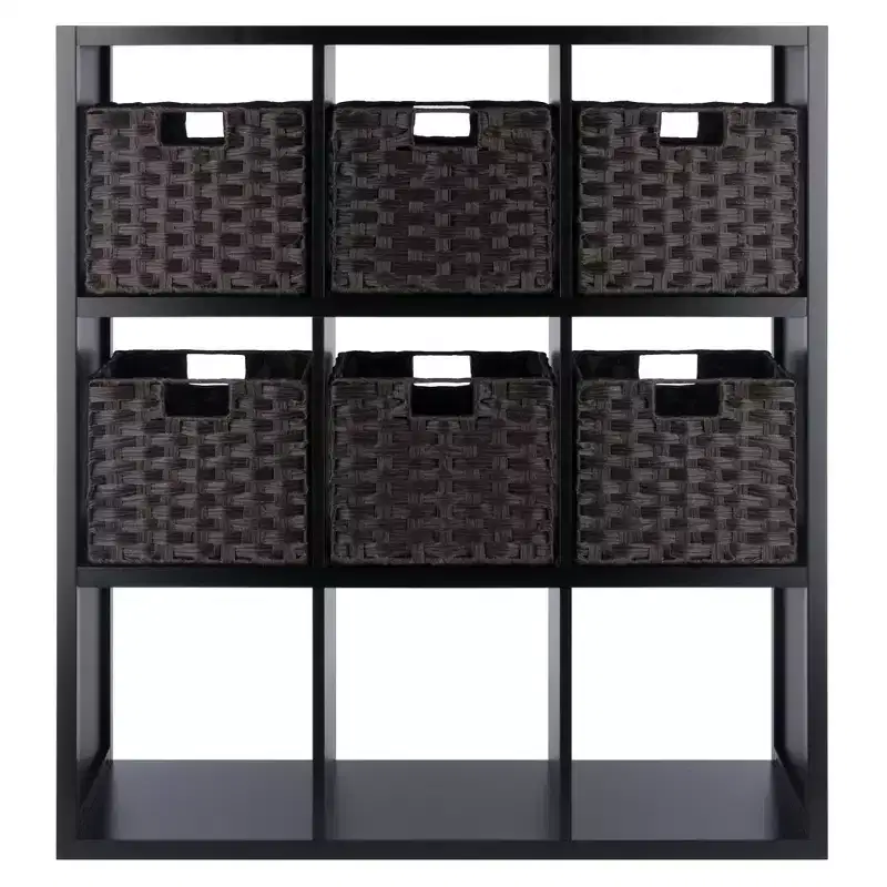 40.08" 7pc Timothy Storage Shelf with Baskets Black/Chocolate - Winsome: Transitional Style, Wood Composite, No Tools Assembly