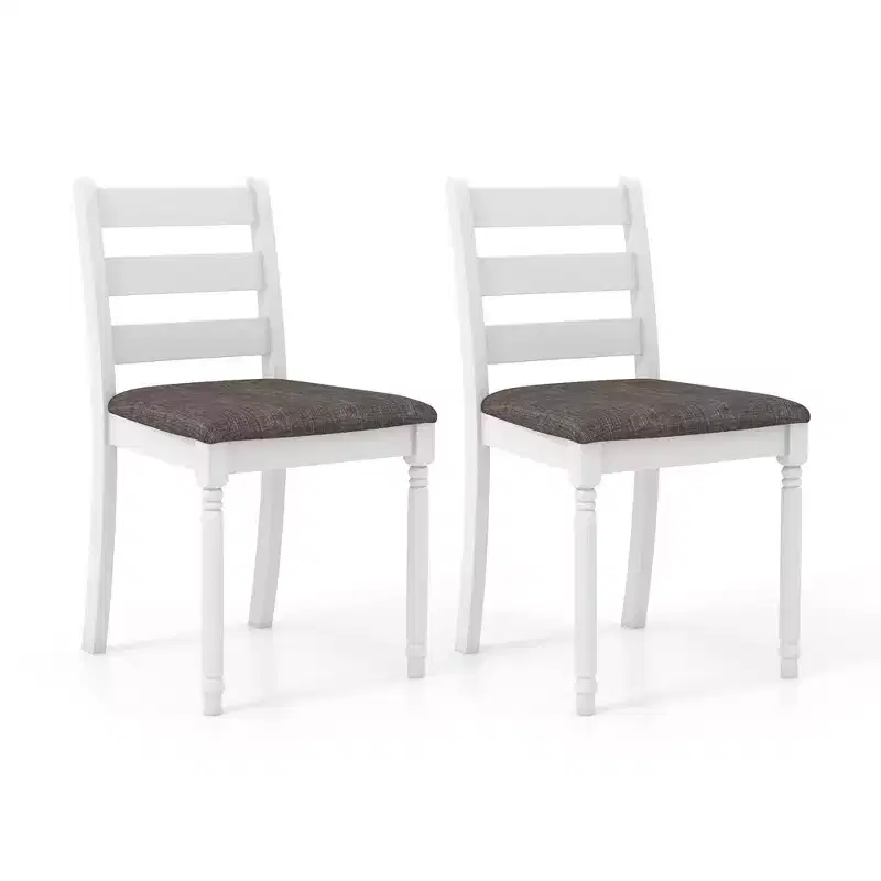 Costway Wooden Dining Chair Set of 2 w/ Acacia Wood Legs Padded Cushion Ladder Back